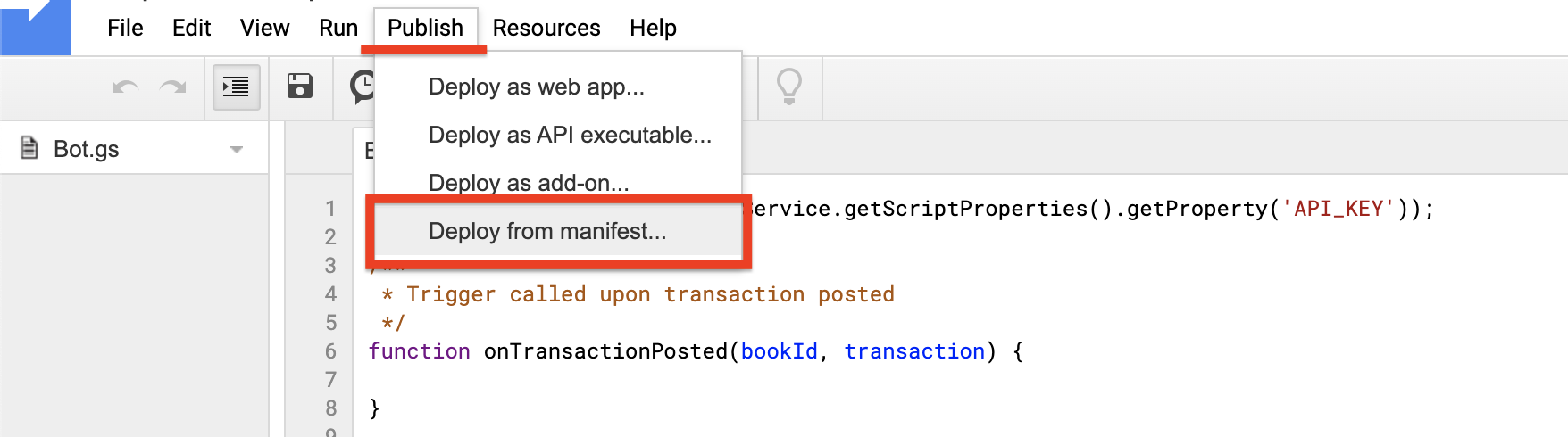 Apps Script Deploy from Manifest