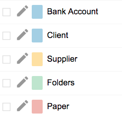 Bkper accounts list showing Bank Account, Client, Supplier, Folders, and Paper