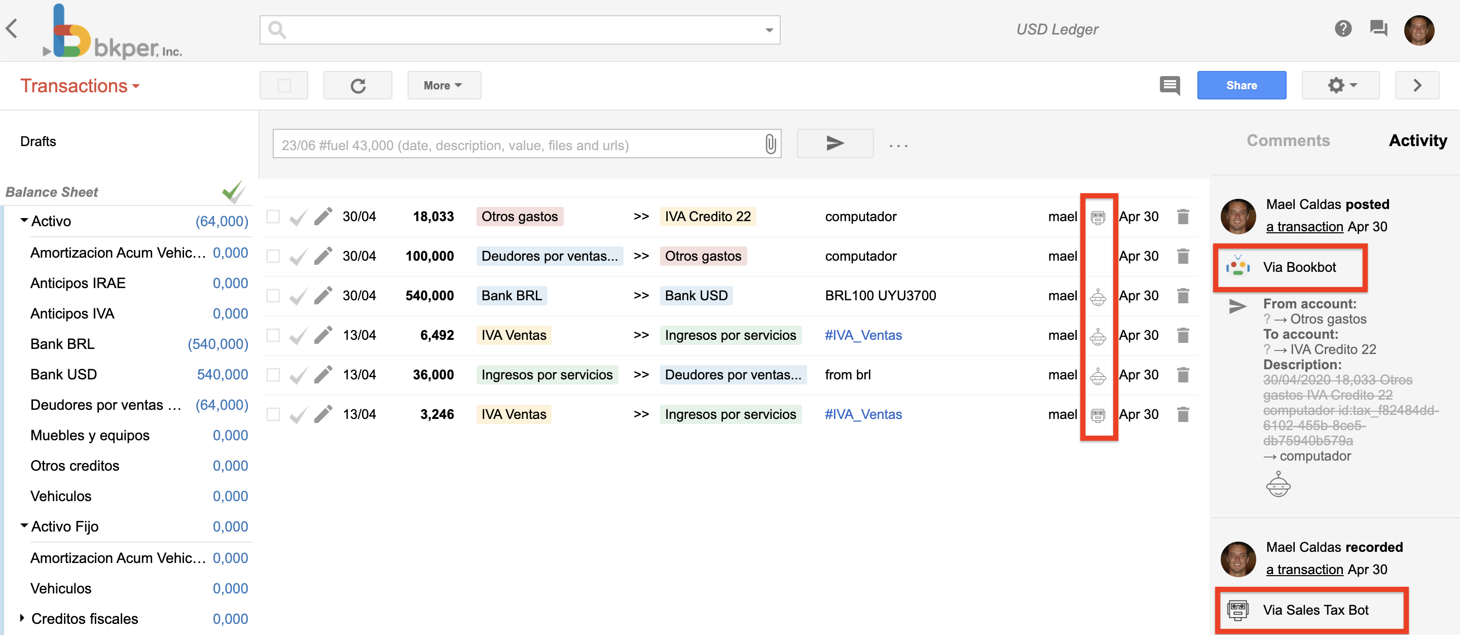 Event handler agents identified in the activity stream