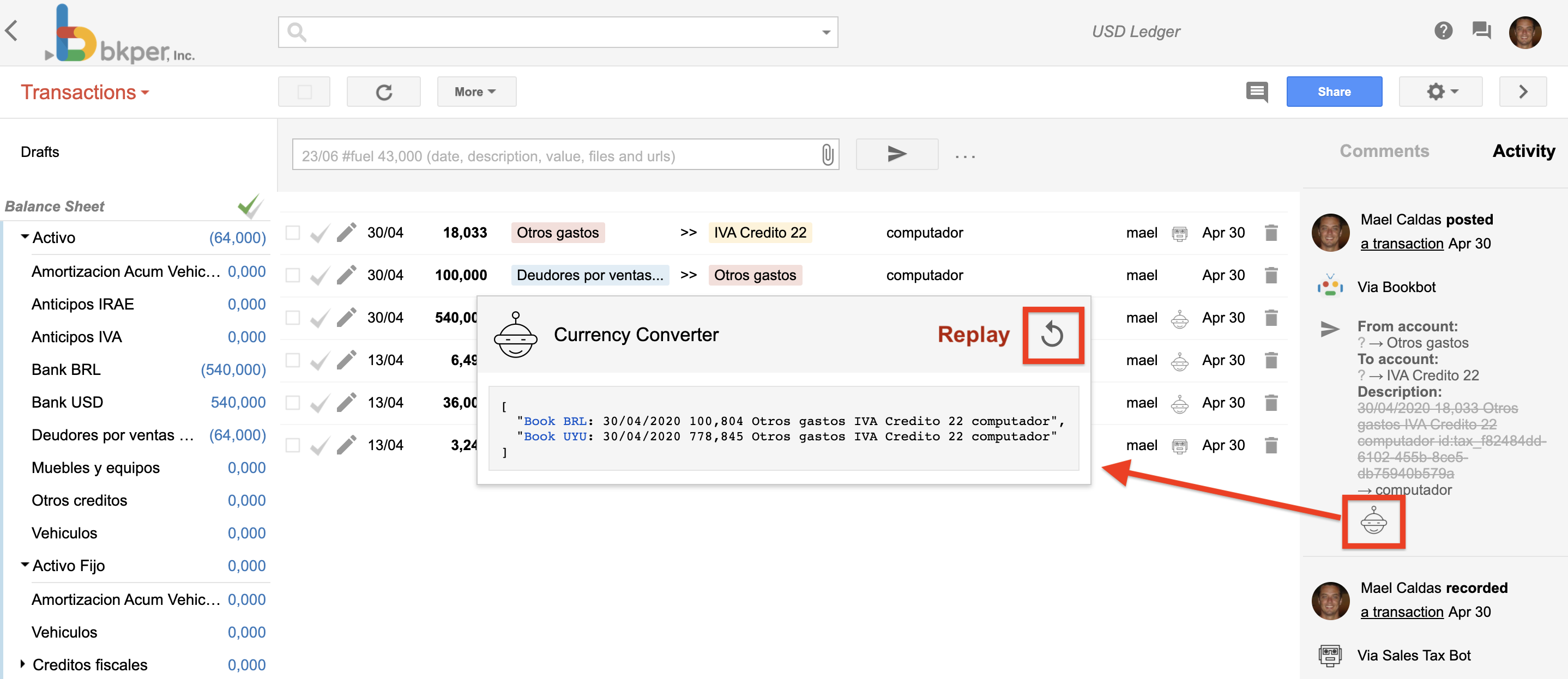 Event handler responses in the activity stream