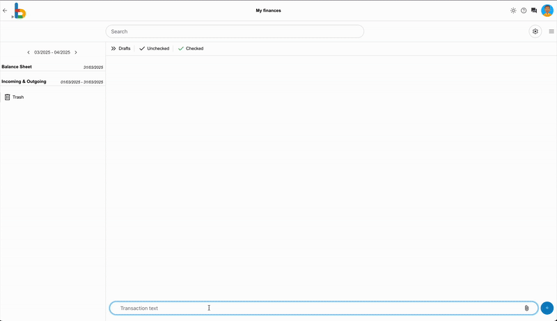 Animated walkthrough showing how to record, complete, and post transactions in Bkper, and how Bkper learns from patterns