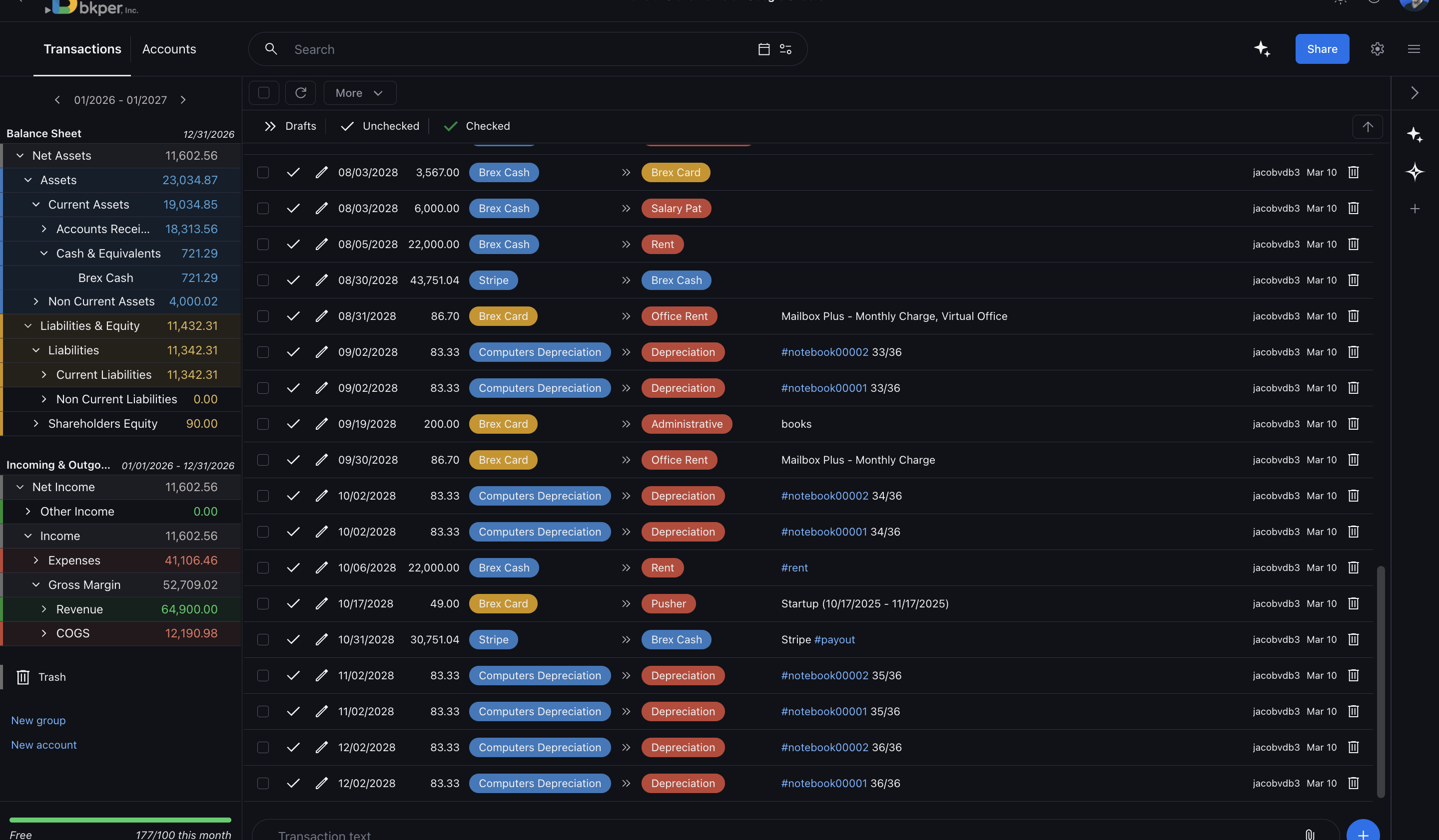 Bkper collaboration overview showing multiple users working in a shared Book