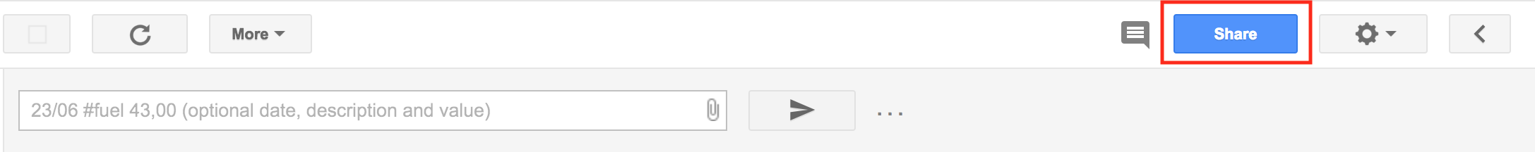 Share button location in a Bkper Book