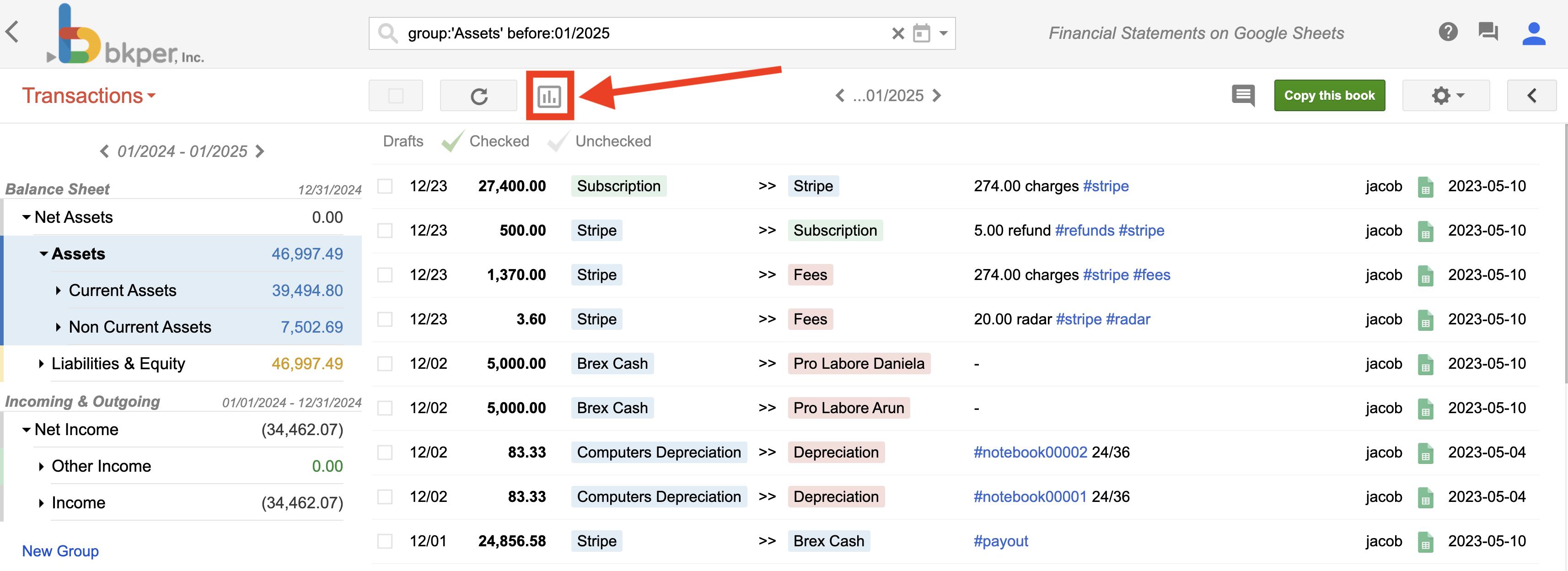 Opening charts via the Charts button