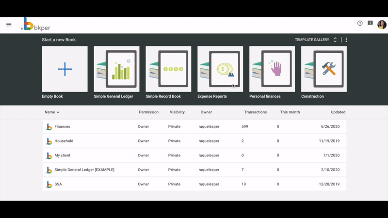 Animated walkthrough of creating a new collection in Bkper