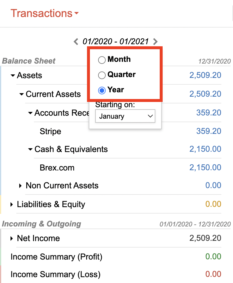 Selecting a range period — Month, Quarter, or Year