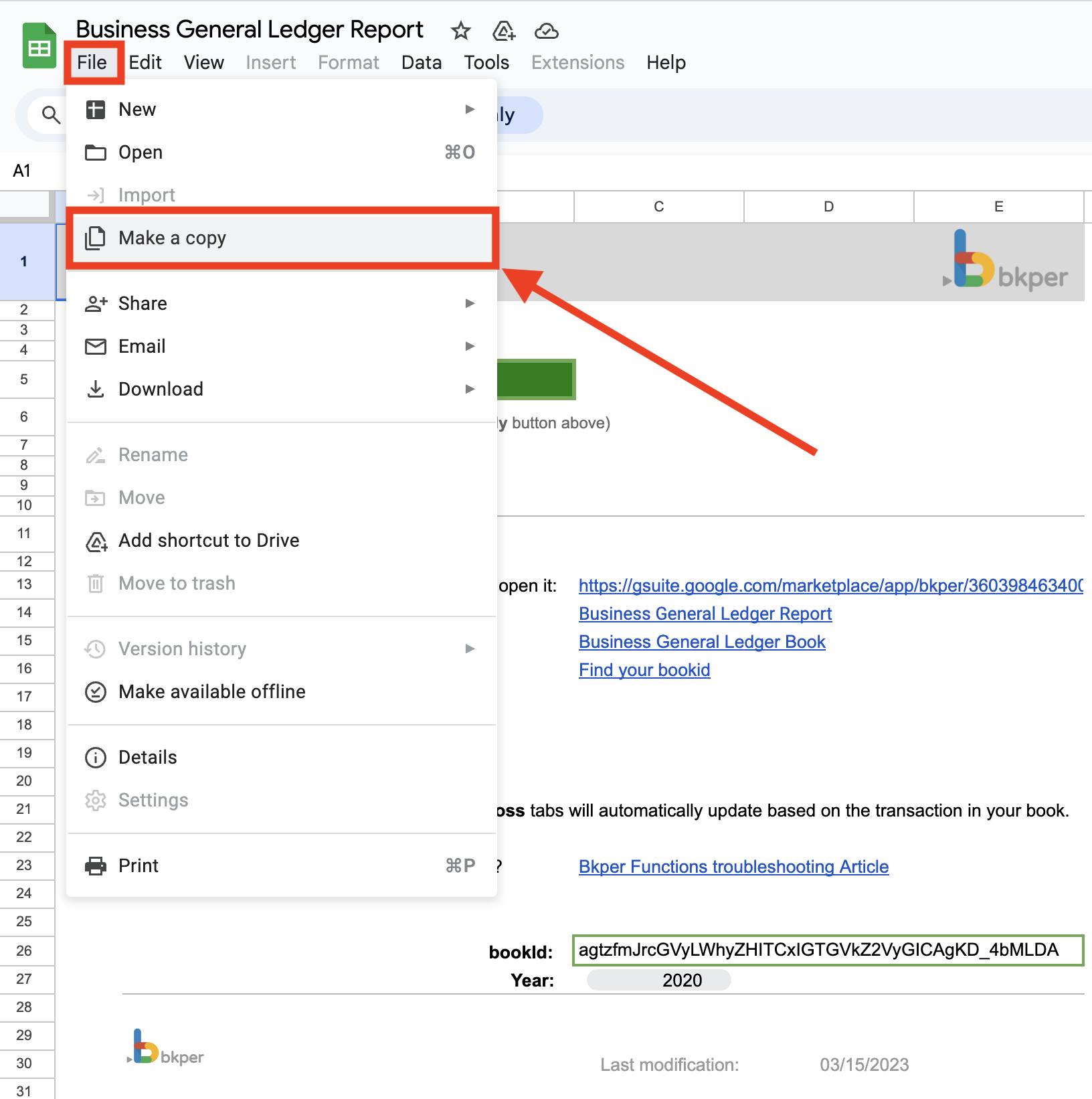 Make a copy of the Google Sheet Template