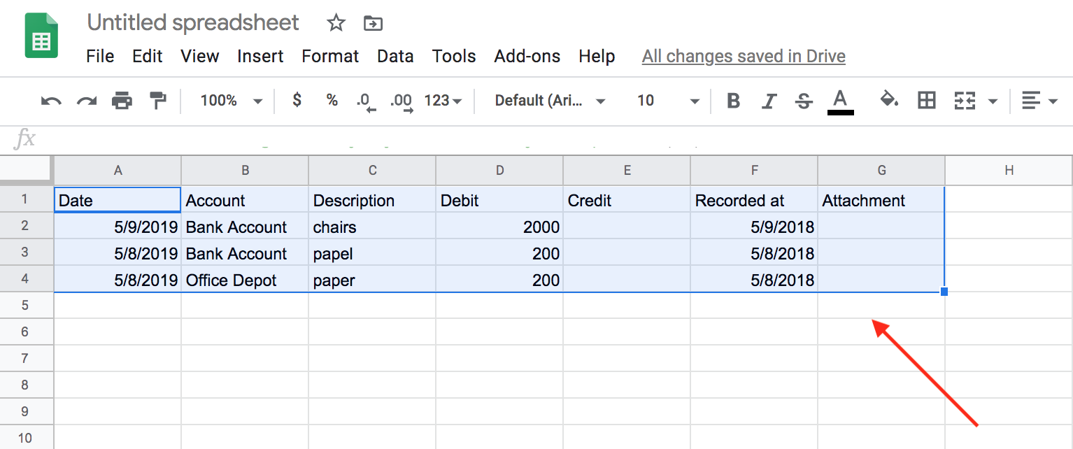 Selecting cells in Google Sheets to import into Bkper