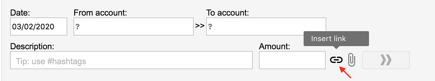 Clicking the link icon on a transaction to insert an external URL