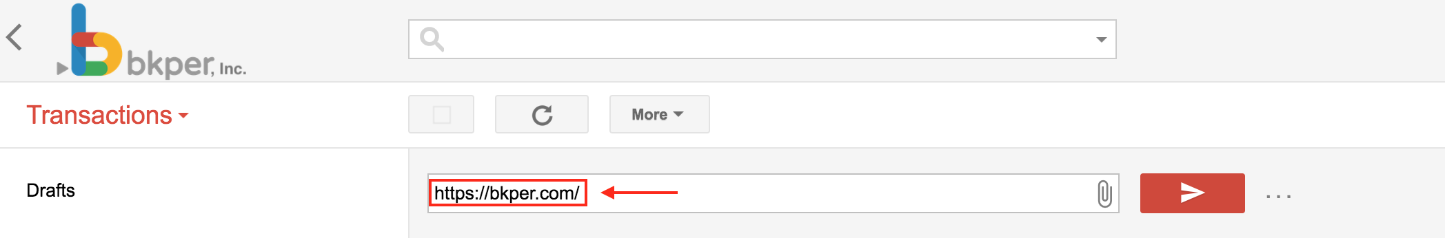 Typing a URL directly in the Bkper input field to attach it to a transaction