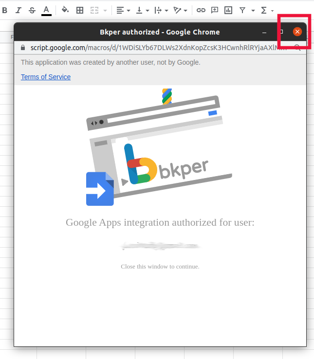 Bkper Add-on successfully authorized and ready to use