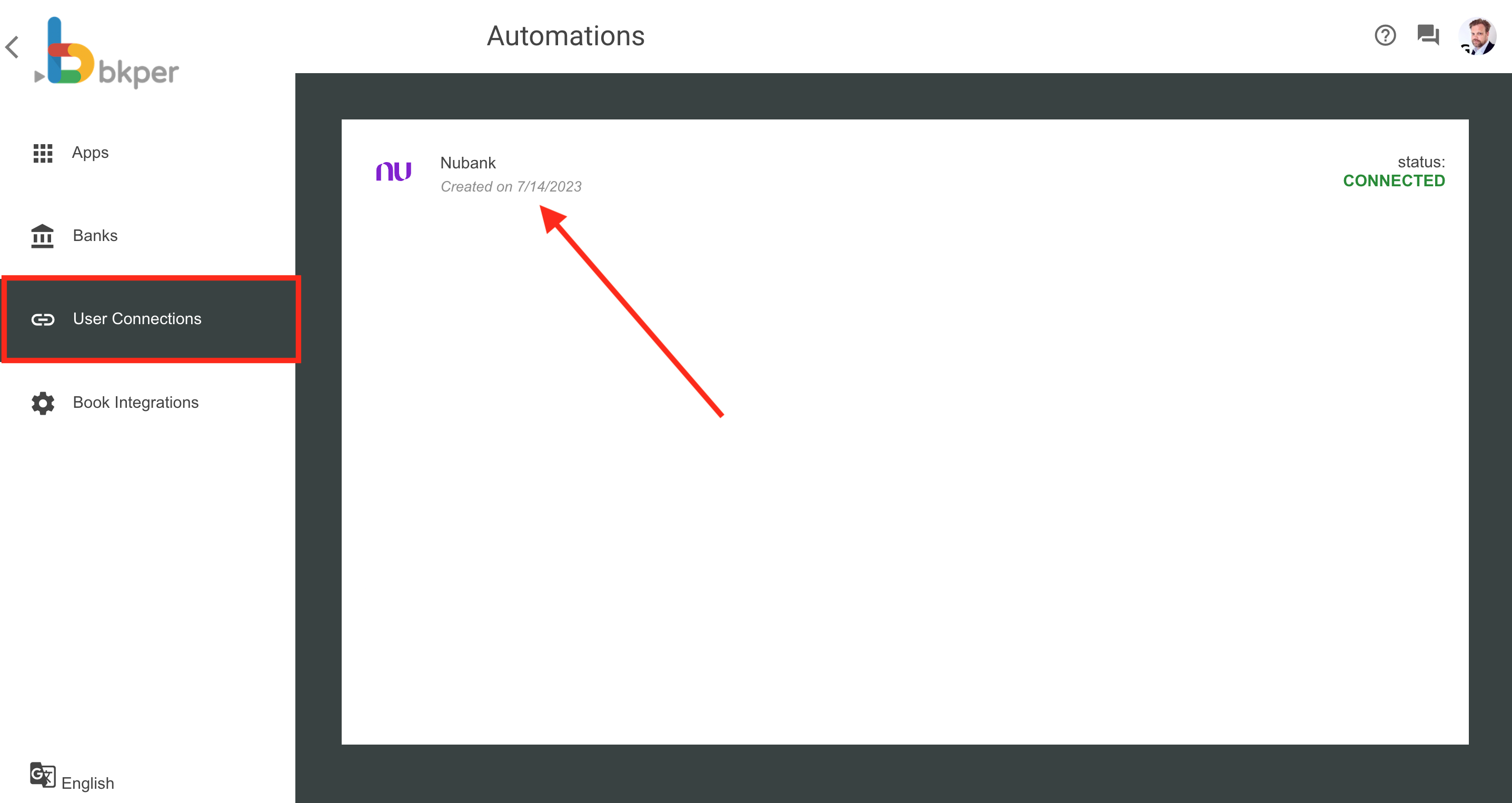 Selecting a User Connection in the Automations portal