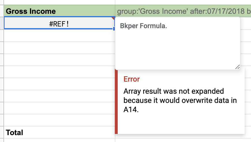 Google Sheet showing an Array result was not expanded error