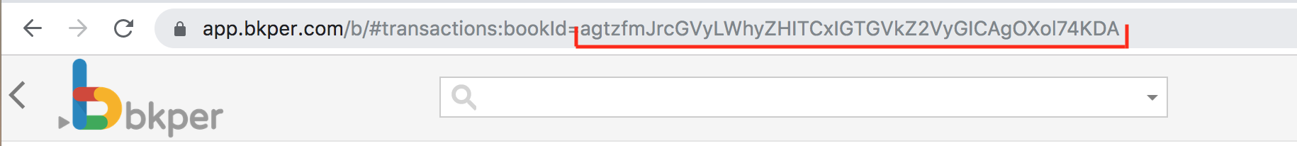 Bkper Book URL highlighting the Book ID
