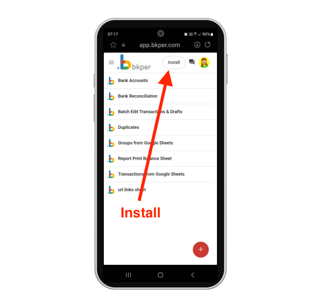 Install button on Android for the Bkper Web App
