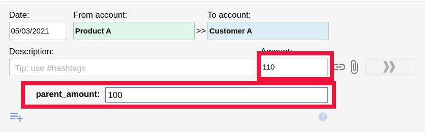 Recording a transaction with a parent_amount property on the child book