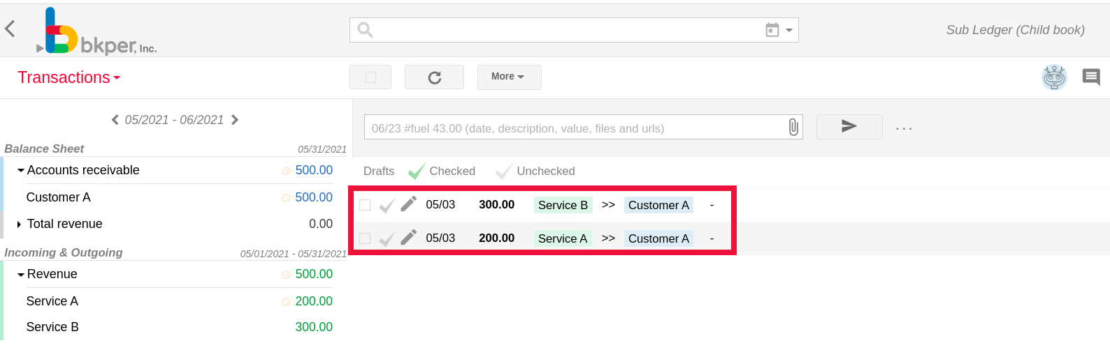Posting a transaction on the child book with a customer account