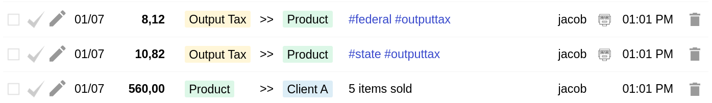Two tax transactions recorded from a single posted transaction