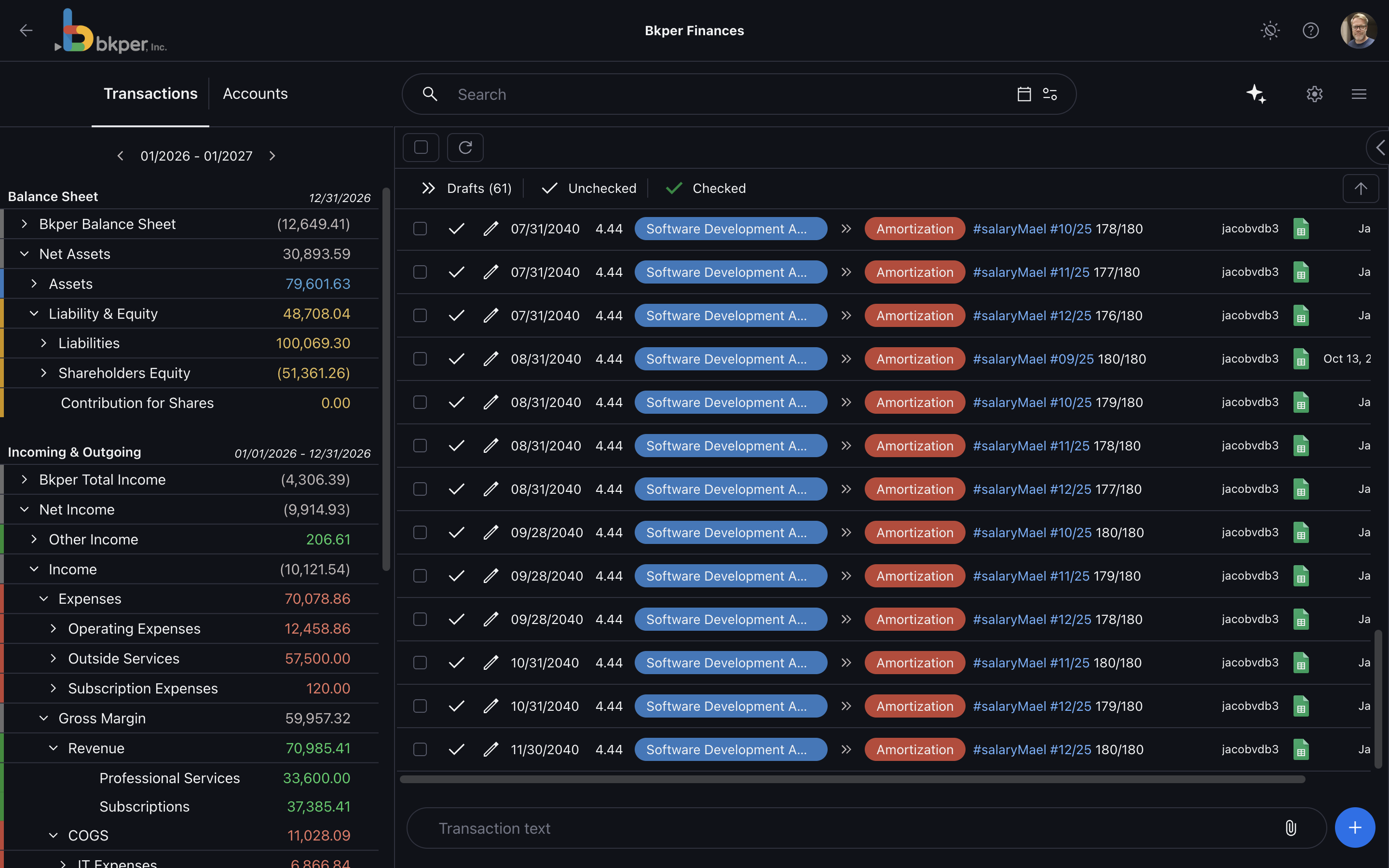The current Bkper Transactions page showing movements between accounts